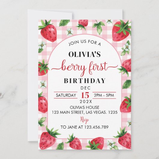Fraise première invitation anniversaire Berry Swee (Devant)