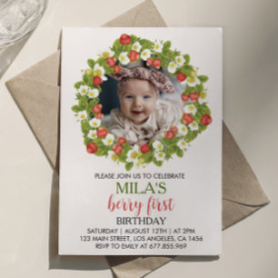 Fraise première invitation anniversaire Berry Swee