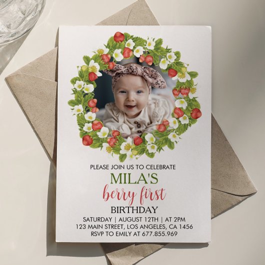 Fraise première invitation anniversaire Berry Swee