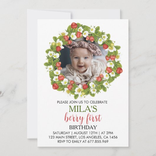 Fraise première invitation anniversaire Berry Swee (Devant)