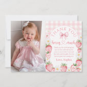 Fraise rose Bow Anniversaire Photo Carte de remerc (Devant)