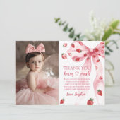 Fraise rose Bow Anniversaire Photo Carte de remerc (Debout devant)