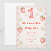 Fraise rose Invitation Anniversaire (Devant / Derrière)