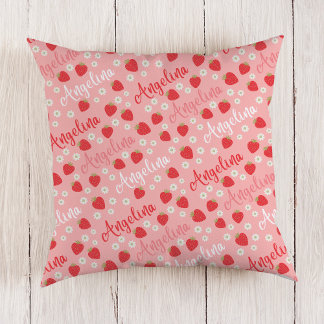 Fraise rose Nom personnalisé Filles Coussin