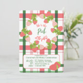 Fraise rose Vert Plaid Invitation Anniversaire (Debout devant)