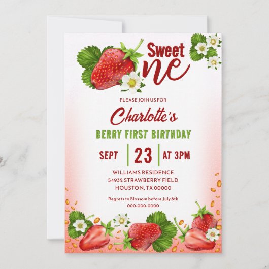 Fraise Sweet ONE First Birthday Invitation (Devant)