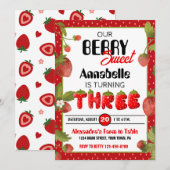Fraise troisième fête d'anniversaire Invitation (Devant / Derrière)
