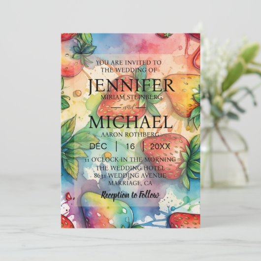Fraises arc-en-ciel Invitations de mariage (Debout devant)