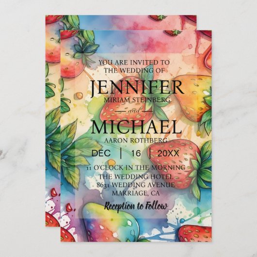 Fraises arc-en-ciel Invitations de mariage (Devant / Derrière)