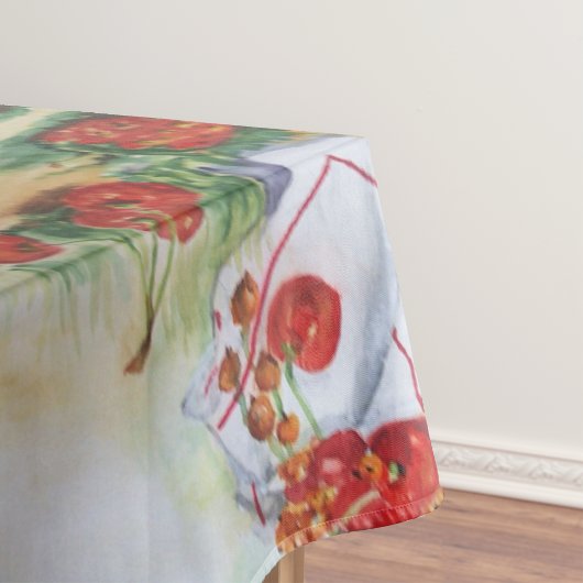 Fraises dans un panier en étain, nappe