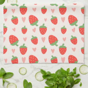 Fraises et Coeurs doux Serviette de cuisine