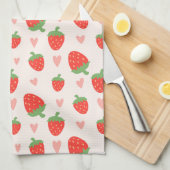 Fraises et Coeurs doux Serviette de cuisine (Quart Plié)