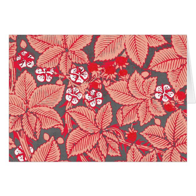Fraises et Feuilles Art Nouveau, Coral Orange (Devant Horizontal)