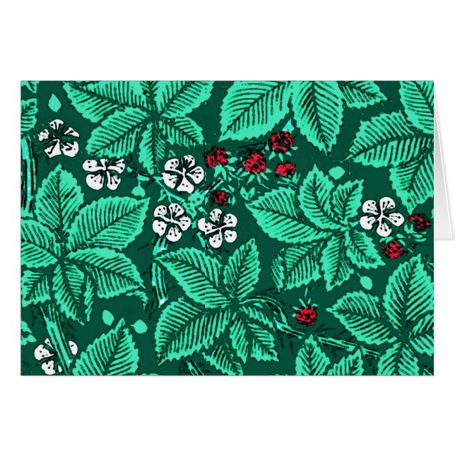Fraises et Feuilles Art Nouveau, Turquoise (Devant Horizontal)