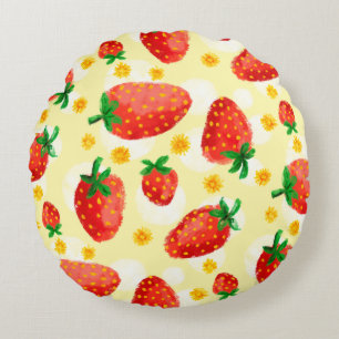 Fraises et marguerites éclairées Coussin rond