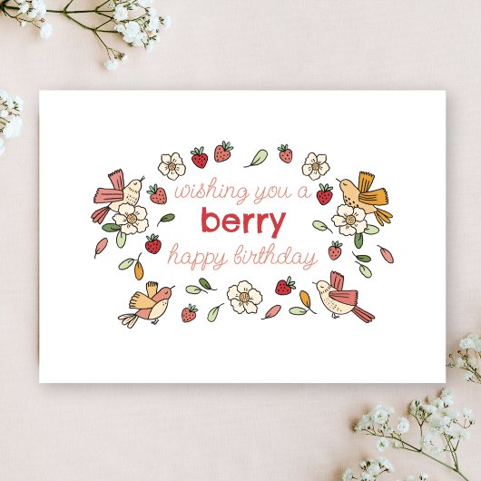 Fraises et oiseaux Berry Bonne carte d'anniversair