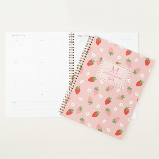 Fraises rose et rouge doux Monogramme Quotidien (Devant avec enveloppe)