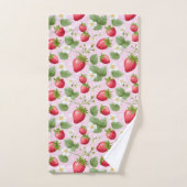 Fraises Rose Rouge Blanc Feuillage Floral (Serviette à main)