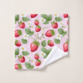 Fraises Rose Rouge Blanc Feuillage Floral (Gant de toilette)