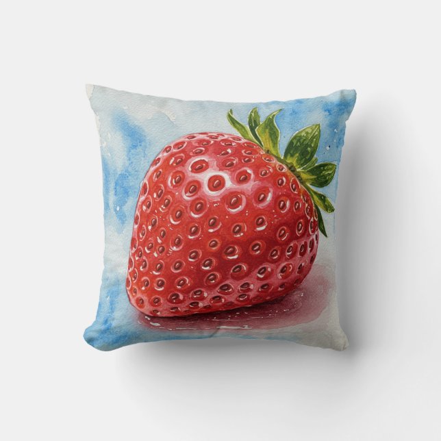 Fraises Rouge Bleu Vert Été Fleur Coussin (Recto)