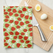 Fraises rouges et fleurs avec serviette de thé ver (Quart Plié)