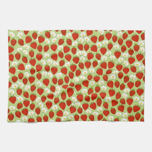 Fraises rouges et fleurs avec serviette de thé ver (Horizontal)