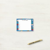 Fraises rouges et roses sur des Post-it bleus (Sur un bureau)