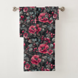 Framboise, fleurs bordeaux sur gris foncé