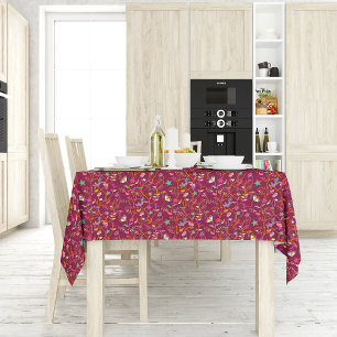 Framboise Rouge Boho Branches à fleurs Nappe