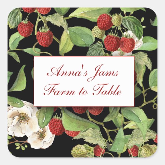 Framboises botaniques sur Étiquette Arrière - plan (Devant)