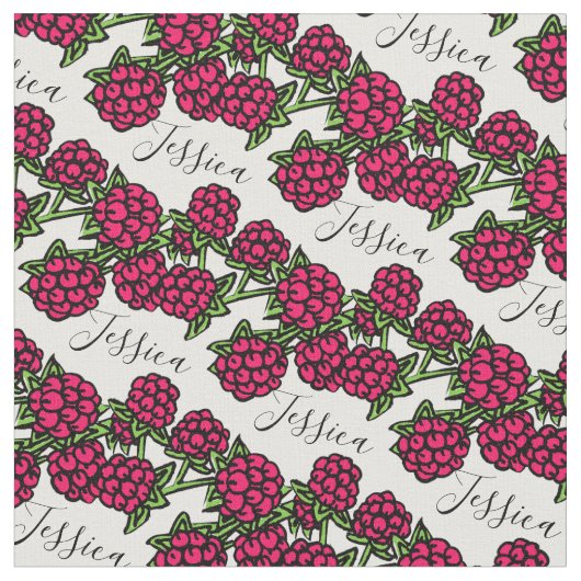 Framboises tirant rouge vert nom tissu motif (Fermer)