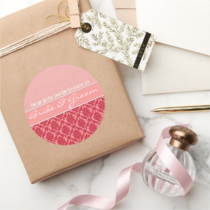 Framboos Blozen Roze Damast Trouwen Ronde Sticker