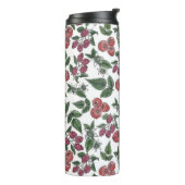 Framboos Fruit Bladeren Illustratie Patroon Thermosbeker (Gedraaid links)