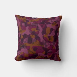 Framboos, moerbei, marron en nootmuskaat camouflag kussen
