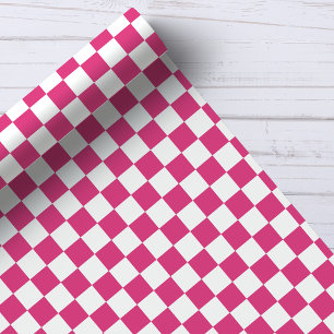 Framboos Roze en Witte Schaakbord Patroon Cadeaupapier