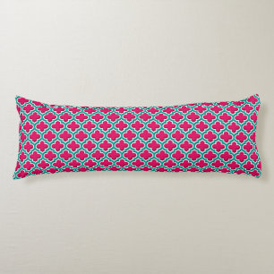 Framboos Teal Witte Marokkaanse Quatrefoil #5DS Lichaamskussen