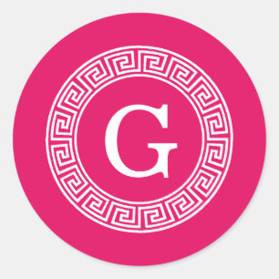 Framboos Wat Grieks Sleutel Rnd Lijst Initiaal Mon Ronde Sticker