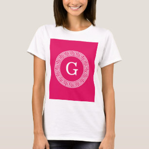 Framboos Wat Grieks Sleutel Rnd Lijst Initiaal Mon T-shirt