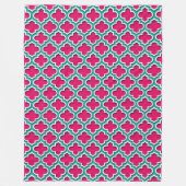 Frambozen Blauwgroen wit Marokkaans Quatrefoil #5D Fleece Deken (Voorkant)