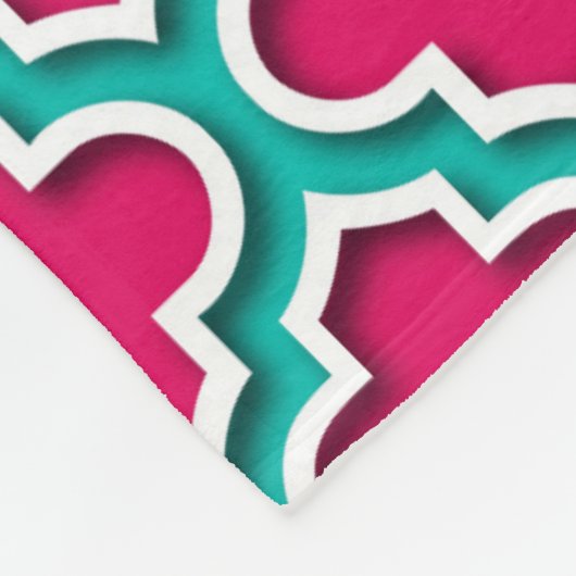Frambozen Blauwgroen wit Marokkaans Quatrefoil #5D Fleece Deken (Hoek)