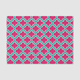 Frambozen Blauwgroen wit Marokkaans Quatrefoil #5D Tissuepapier