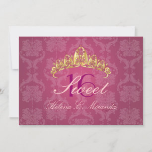 Frambozen Damask Sweet 16/ tiara/ uitnodigingen