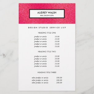 Frambozen Glitter Witte Salon Prijzen & Diensten Flyer