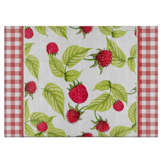 Frambozen op Red Gingham Snijplank (Voorkant)