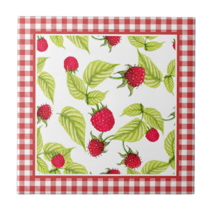 Frambozen op Red Gingham Tegeltje