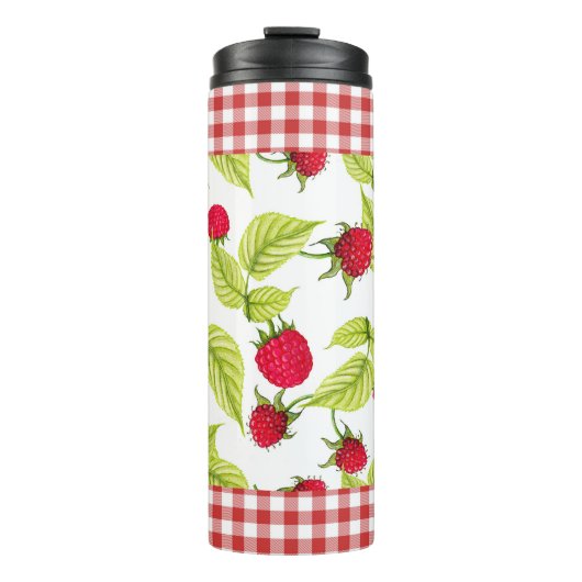 Frambozen op Red Gingham Thermosbeker (Voorkant)