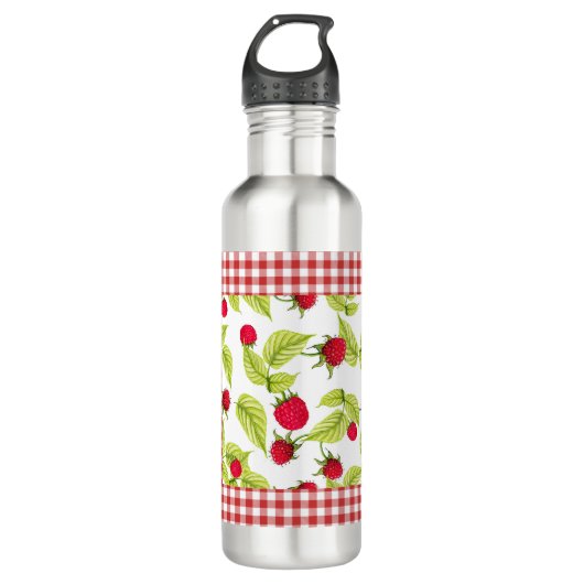Frambozen op Red Gingham Waterfles (Voorkant)