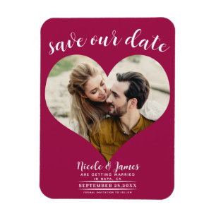 Frambozen Roze Hart Foto Trouw Save the Date Magneet