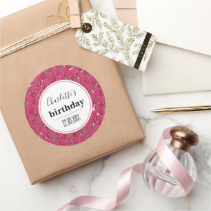 Frambozen Verjaardagsfeest Watercolor Patroon Ronde Sticker