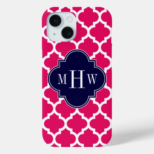 Frambozen WhMarokkaans #5 Navy 3 Initiaal Monogram Case-Mate iPhone Case (Achterkant)